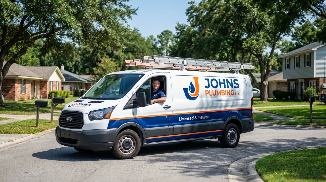 Johns Plumbing LLC service van in Kirbyville, TX