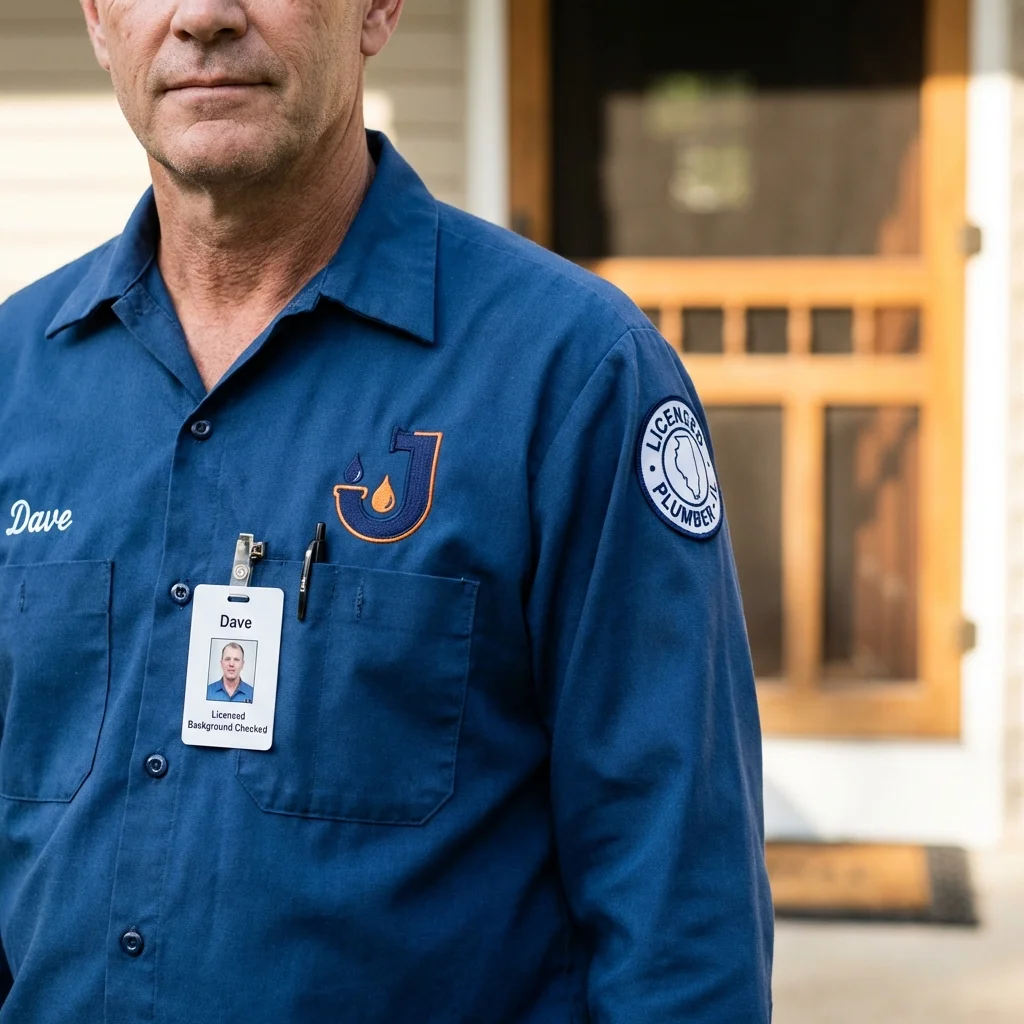 Licensed plumber showing ID badge in Kirbyville, TX