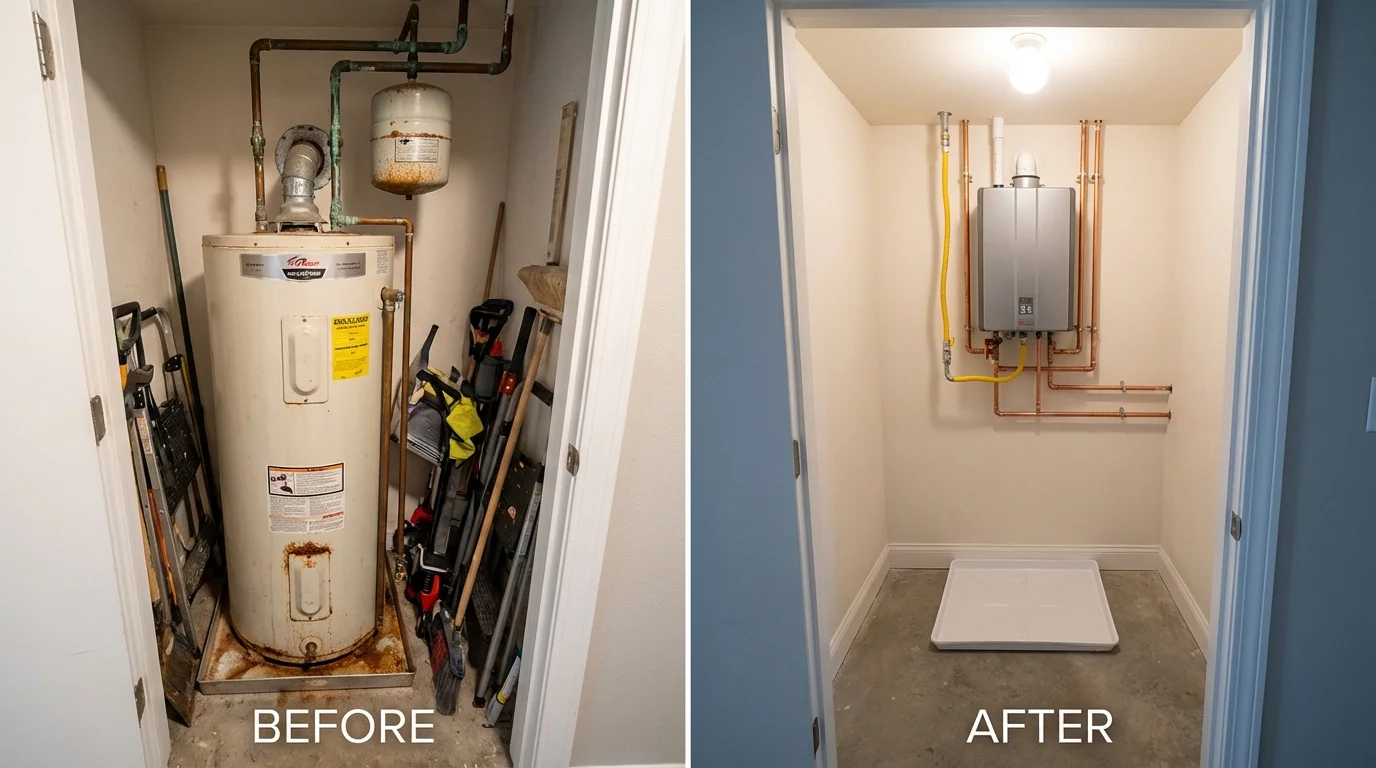 Tank water heater versus wall-mounted tankless unit comparison for Kirbyville, TX homeowners